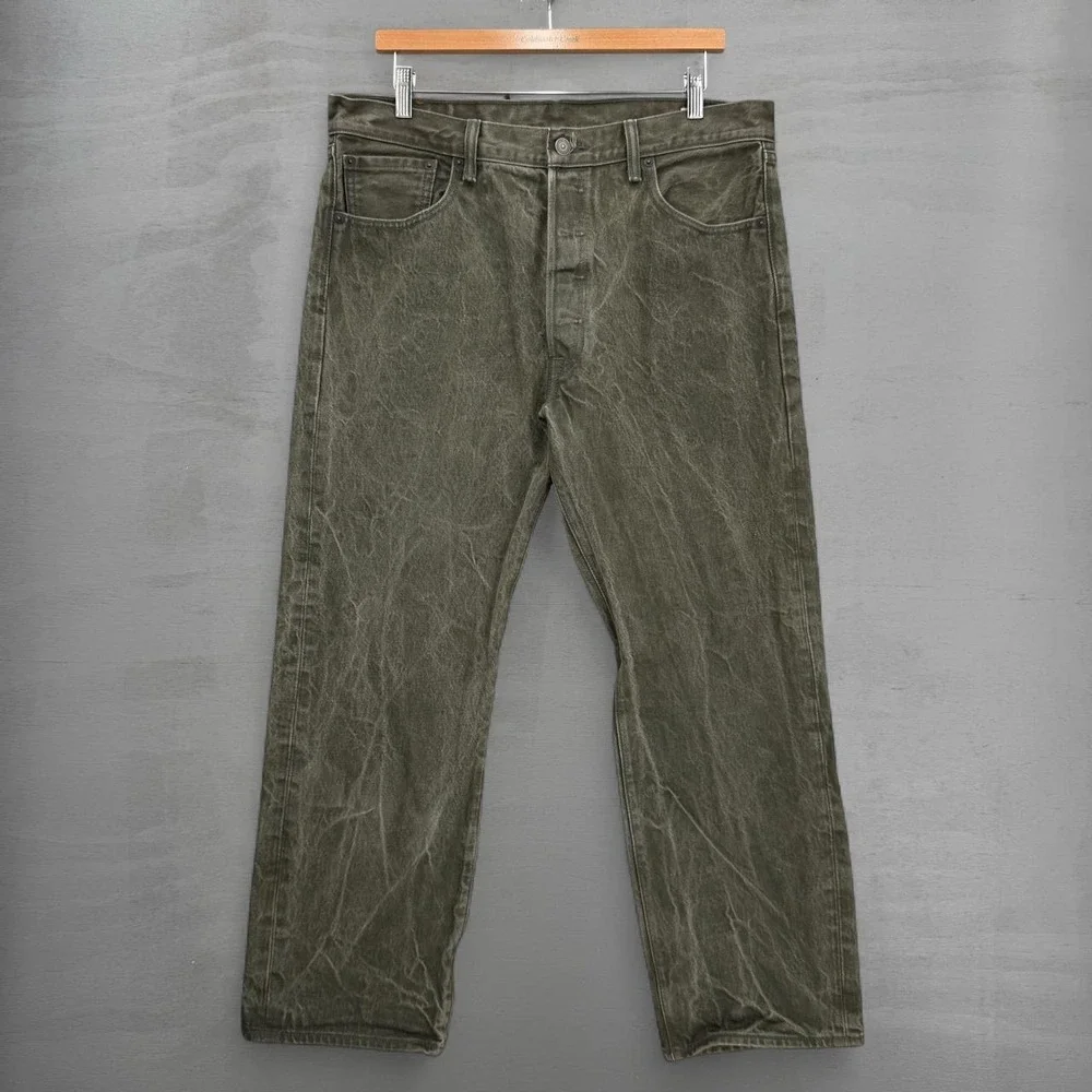 Levi's 501 XX Jeans Olive Green White Oak Cone Denim Straight Leg 36 x28